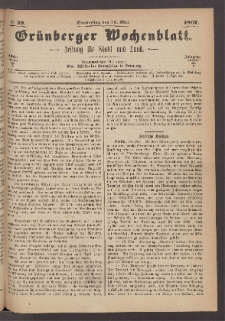 Grünberger Wochenblatt: Zeitung für Stadt und Land, No. 39. (16. Mai 1867)