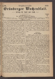 Grünberger Wochenblatt: Zeitung für Stadt und Land, No. 39. (16. Mai 1867)