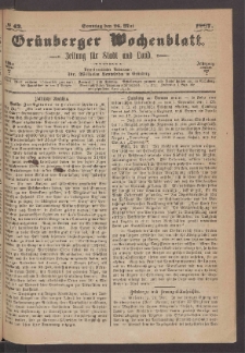 Gr&uuml;nberger Wochenblatt: Zeitung f&uuml;r Stadt und Land, No. 42. (26. Mai 1867)