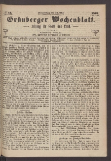 Grünberger Wochenblatt: Zeitung für Stadt und Land, No. 43. (30. Mai 1867)