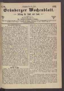 Gr&uuml;nberger Wochenblatt: Zeitung f&uuml;r Stadt und Land, No. 56. (14. Juli 1867)