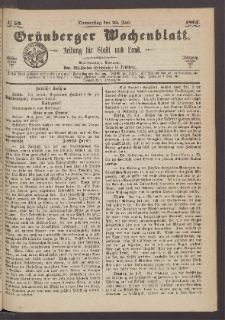 Gr&uuml;nberger Wochenblatt: Zeitung f&uuml;r Stadt und Land, No. 59. (25. Juli 1867)