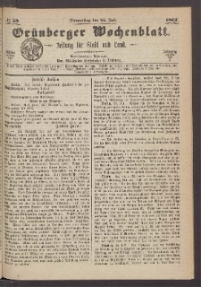 Grünberger Wochenblatt: Zeitung für Stadt und Land, No. 59. (25. Juli 1867)
