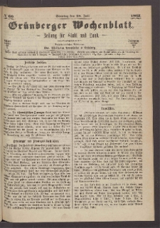 Grünberger Wochenblatt: Zeitung für Stadt und Land, No. 60. (28. Juli 1867)