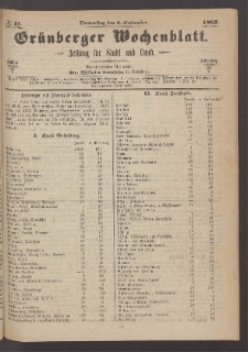 Grünberger Wochenblatt: Zeitung für Stadt und Land, No. 71. (5. September 1867)