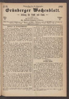 Gr&uuml;nberger Wochenblatt: Zeitung f&uuml;r Stadt und Land, No. 75. (19. September 1867)
