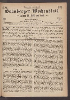 Gr&uuml;nberger Wochenblatt: Zeitung f&uuml;r Stadt und Land, No. 79. (3. October 1867)