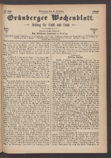 Grünberger Wochenblatt: Zeitung für Stadt und Land, No. 80. (6. October 1867)