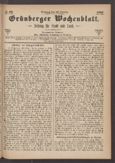 Grünberger Wochenblatt: Zeitung für Stadt und Land, No. 82. (13. October 1867)