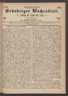 Grünberger Wochenblatt: Zeitung für Stadt und Land, No. 82. (13. October 1867)