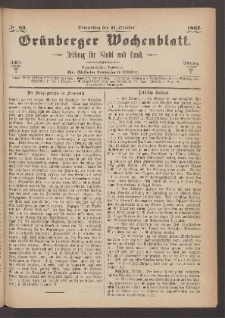 Grünberger Wochenblatt: Zeitung für Stadt und Land, No. 83. (17. October 1867)