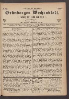 Grünberger Wochenblatt: Zeitung für Stadt und Land, No. 85. (24. October 1867)