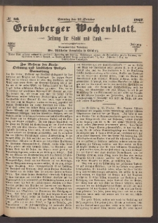 Grünberger Wochenblatt: Zeitung für Stadt und Land, No. 86. (27. October 1867)