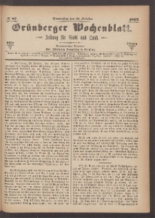 Grünberger Wochenblatt: Zeitung für Stadt und Land, No. 87. (31. October 1867)