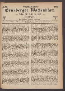 Grünberger Wochenblatt: Zeitung für Stadt und Land, No. 88. (3. November 1867)