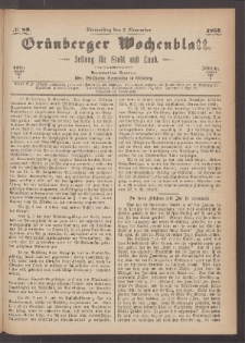 Grünberger Wochenblatt: Zeitung für Stadt und Land, No. 89. (7. November 1867)