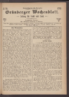 Grünberger Wochenblatt: Zeitung für Stadt und Land, No. 91. (14. November 1867)