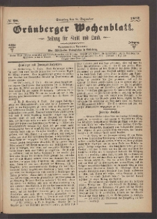 Gr&uuml;nberger Wochenblatt: Zeitung f&uuml;r Stadt und Land, No. 98. (8. Dezember 1867)