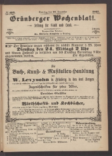 Grünberger Wochenblatt: Zeitung für Stadt und Land, No. 102. (22. Dezember 1867)