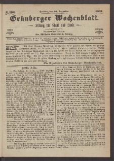 Gr&uuml;nberger Wochenblatt: Zeitung f&uuml;r Stadt und Land, No. 104. (29. Dezember 1867)