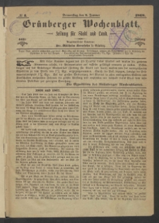 Gr&uuml;nberger Wochenblatt: Zeitung f&uuml;r Stadt und Land, No. 1. (2. Januar 1868)