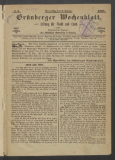 Grünberger Wochenblatt: Zeitung für Stadt und Land, No. 1. (2. Januar 1868)