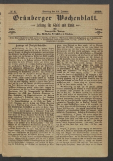Grünberger Wochenblatt: Zeitung für Stadt und Land, No. 4. (12. Januar 1868)