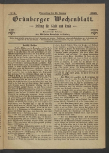 Grünberger Wochenblatt: Zeitung für Stadt und Land, No. 5. (16. Januar 1868)
