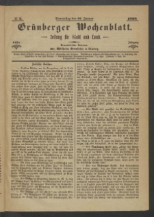 Grünberger Wochenblatt: Zeitung für Stadt und Land, No. 5. (16. Januar 1868)
