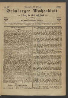 Grünberger Wochenblatt: Zeitung für Stadt und Land, No. 16. (23. Februar 1868)