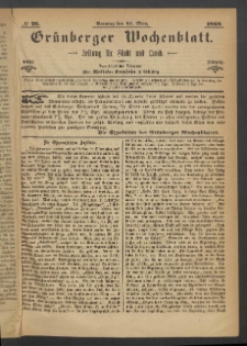 Grünberger Wochenblatt: Zeitung für Stadt und Land, No. 26. (29. März 1868)