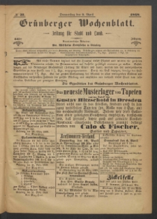 Grünberger Wochenblatt: Zeitung für Stadt und Land, No. 27. (2. April 1868)