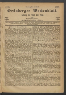 Grünberger Wochenblatt: Zeitung für Stadt und Land, No. 28. (5. April 1868)
