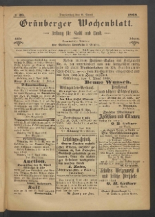 Grünberger Wochenblatt: Zeitung für Stadt und Land, No. 29. (9. April 1868)
