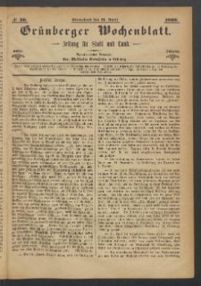 Grünberger Wochenblatt: Zeitung für Stadt und Land, No. 30. (11. April 1868)