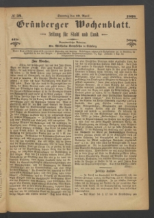 Grünberger Wochenblatt: Zeitung für Stadt und Land, No. 32. (19. April 1868)