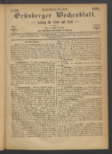 Grünberger Wochenblatt: Zeitung für Stadt und Land, No. 33. (23. April 1868)