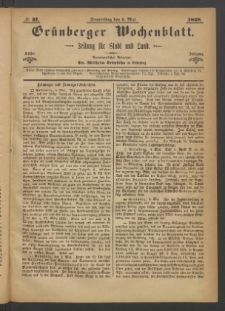 Grünberger Wochenblatt: Zeitung für Stadt und Land, No. 37. (7. Mai 1868)