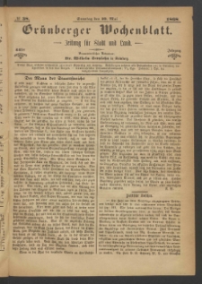 Grünberger Wochenblatt: Zeitung für Stadt und Land, No. 38. (10. Mai 1868)