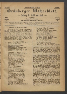 Grünberger Wochenblatt: Zeitung für Stadt und Land, No. 41. (21. Mai 1868)
