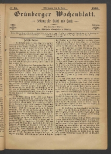 Grünberger Wochenblatt: Zeitung für Stadt und Land, No. 45. (3. Juni 1868)