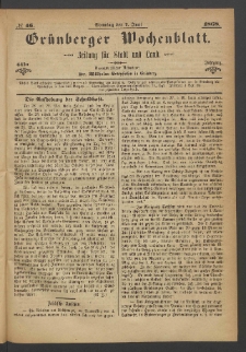 Gr&uuml;nberger Wochenblatt: Zeitung f&uuml;r Stadt und Land, No. 46. (7. Juni 1868)
