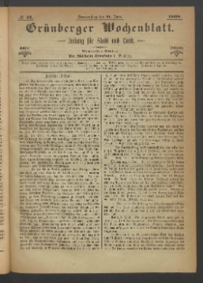 Grünberger Wochenblatt: Zeitung für Stadt und Land, No. 47. (11. Juni 1868)