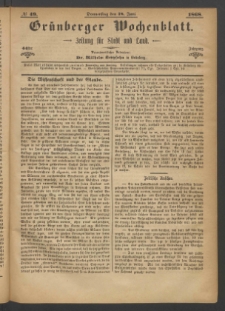 Grünberger Wochenblatt: Zeitung für Stadt und Land, No. 49. (18. Juni 1868)