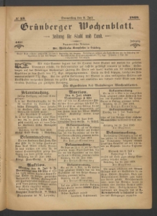 Gr&uuml;nberger Wochenblatt: Zeitung f&uuml;r Stadt und Land, No. 53. (2. Juli 1868)