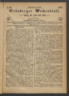 Gr&uuml;nberger Wochenblatt: Zeitung f&uuml;r Stadt und Land, No. 54. (5. Juli 1868)