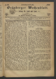 Grünberger Wochenblatt: Zeitung für Stadt und Land, No. 59. (23. Juli 1868)