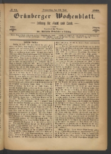 Grünberger Wochenblatt: Zeitung für Stadt und Land, No. 61. (30. Juli 1868)