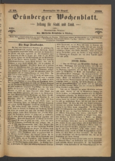 Grünberger Wochenblatt: Zeitung für Stadt und Land, No. 68. (23. August 1868)