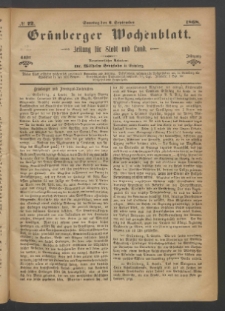 Grünberger Wochenblatt: Zeitung für Stadt und Land, No. 72. (6. September 1868)